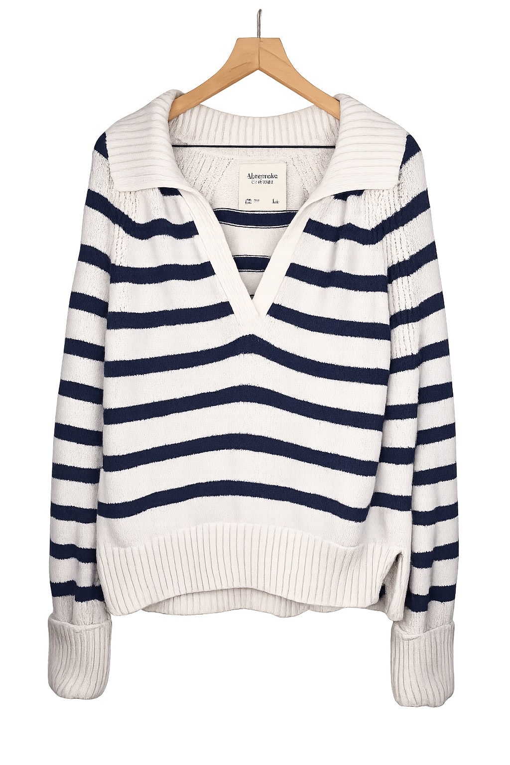 Abercrombie & Fitch Striped Shawl Collar V-Neck Sweater Blue White Size L